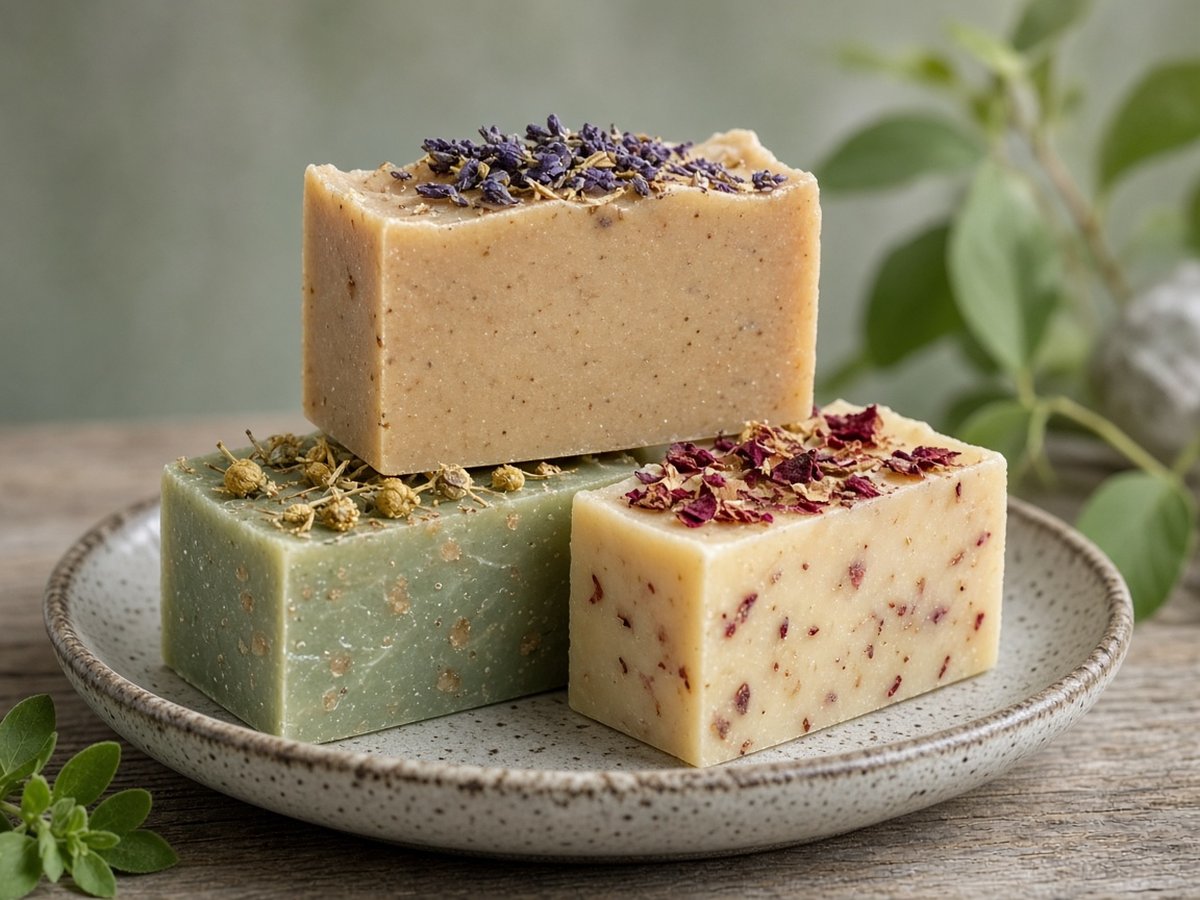 Finished botanical soap bars